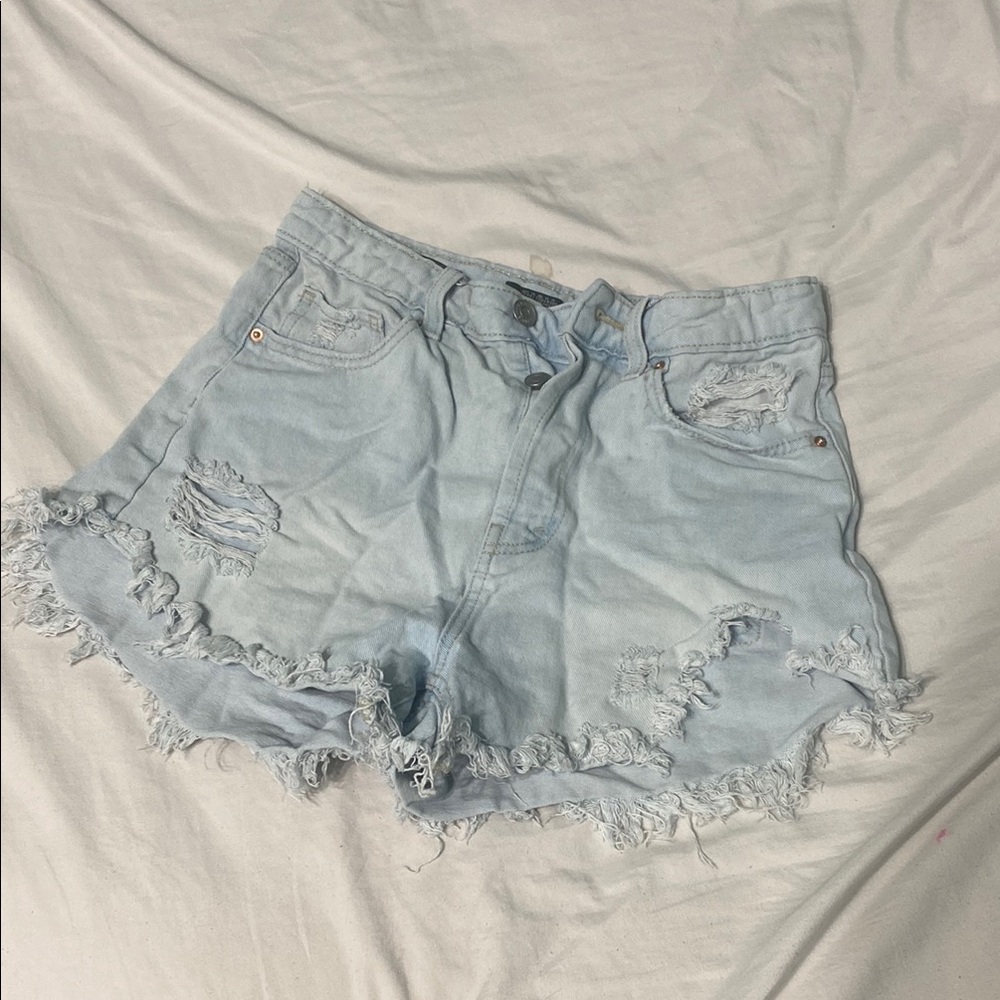 Light Blue Distressed Denim Shorts